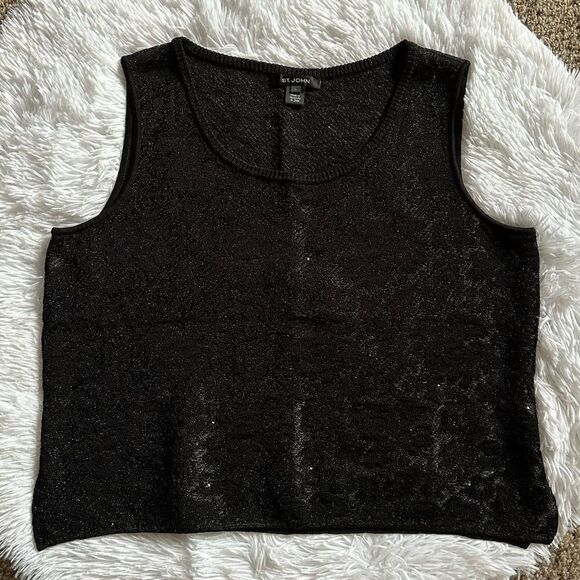 St. John Knit Sequin Embroidered Tank Top Black Womens Size Large - Picture 1 of 6